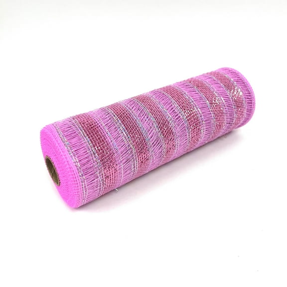 Light Pink - Deco Mesh Eyelash Metallic Stripes - (10 Inch x 10 Yards)