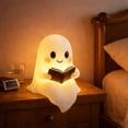 thumbnail image 5 of Cute Ghost Reading Book Lamp, Halloween Light Up Ghost Statue Night Light House Mantel Decor, Ghost Warm Lighted Indoor Figurine Lamps for Party Bedroom Shelf Table Centerpiece (L), 5 of 7