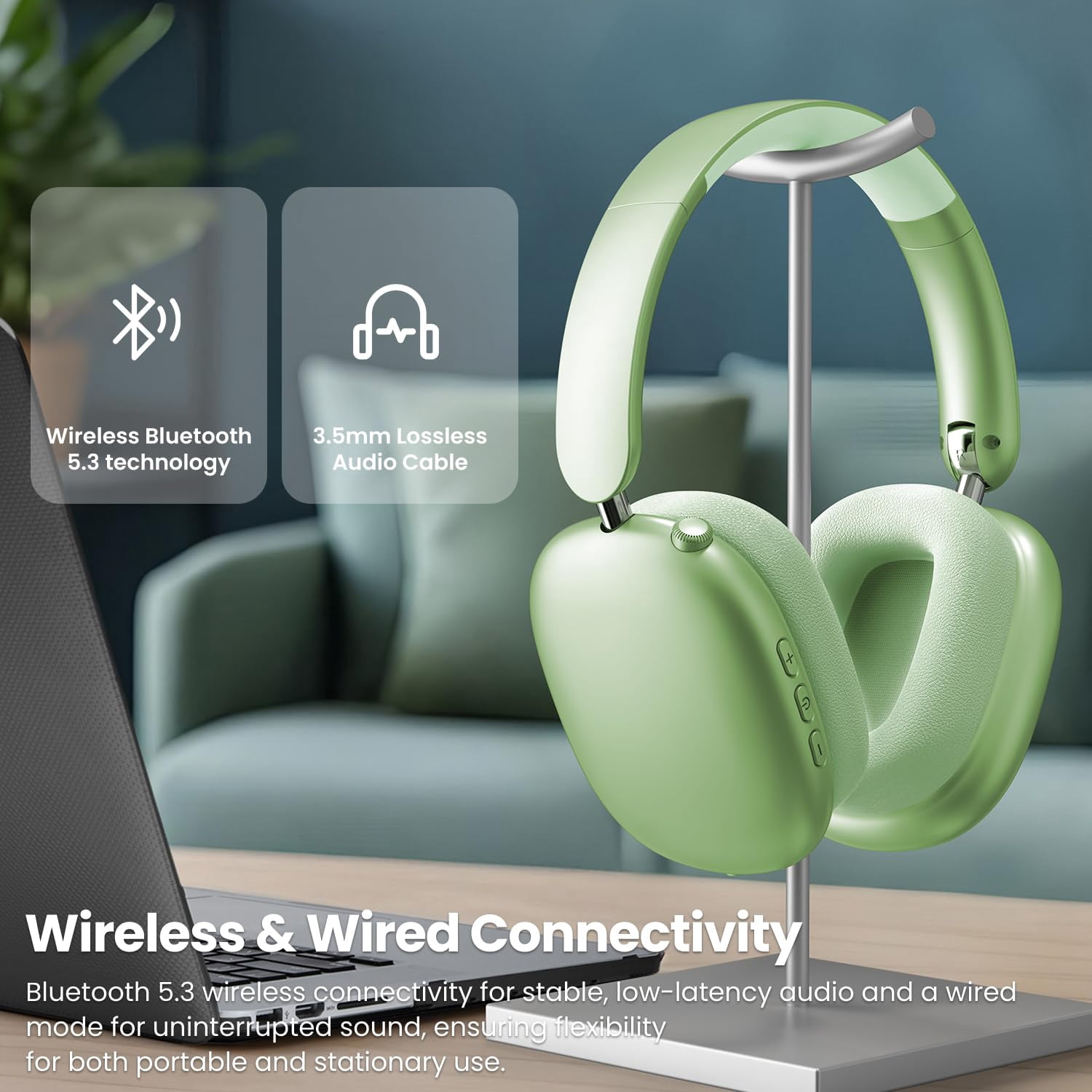 Mahipey Y01 Wireless Over-Ear Headphones with Active Noise Cancelling,Hi-Res Audio,48H Playtime,Foldable Design Bluetooth Headphones for iPhone/Samsung/Android/PC(Green)
