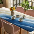 thumbnail image 3 of Navy Blue Ombre Beach Table Cloths for 8 Foot Rectangle Tables, Summer Ocean Coastal Gradient Waves Patio Waterproof Elastic Fitted Tablecloths, Washable Rectangular Table Cover for Camping, 3 of 8