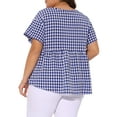 thumbnail image 4 of DARING DIVA Women's Plus Gingham Tops Plaid V Neck Babydoll Top 3X Blue, 4 of 6