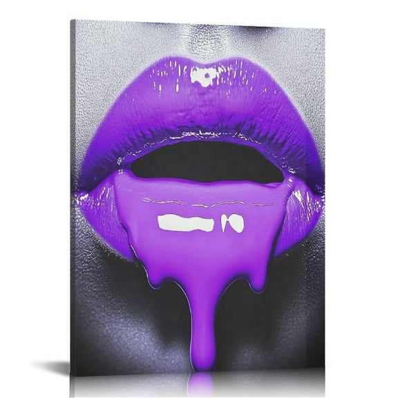 Woman Purple Lips Wall Art Poster Modern Nordic Canvas Painting Print Picture Canvas Wall Art Prints for Wall Decor Room Decor Bedroom Decor Gifts Unframe-style