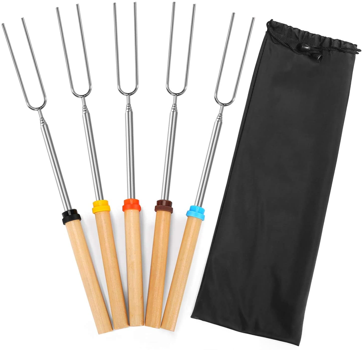 N\A Marshmallow Roasting Sticks 32 inch 8 Pcs Smores Skewers Barbecue Extendable Forks with Portable Bag Hot Dog Roasting Sticks for Campfire Camping Bonfire and Grill 