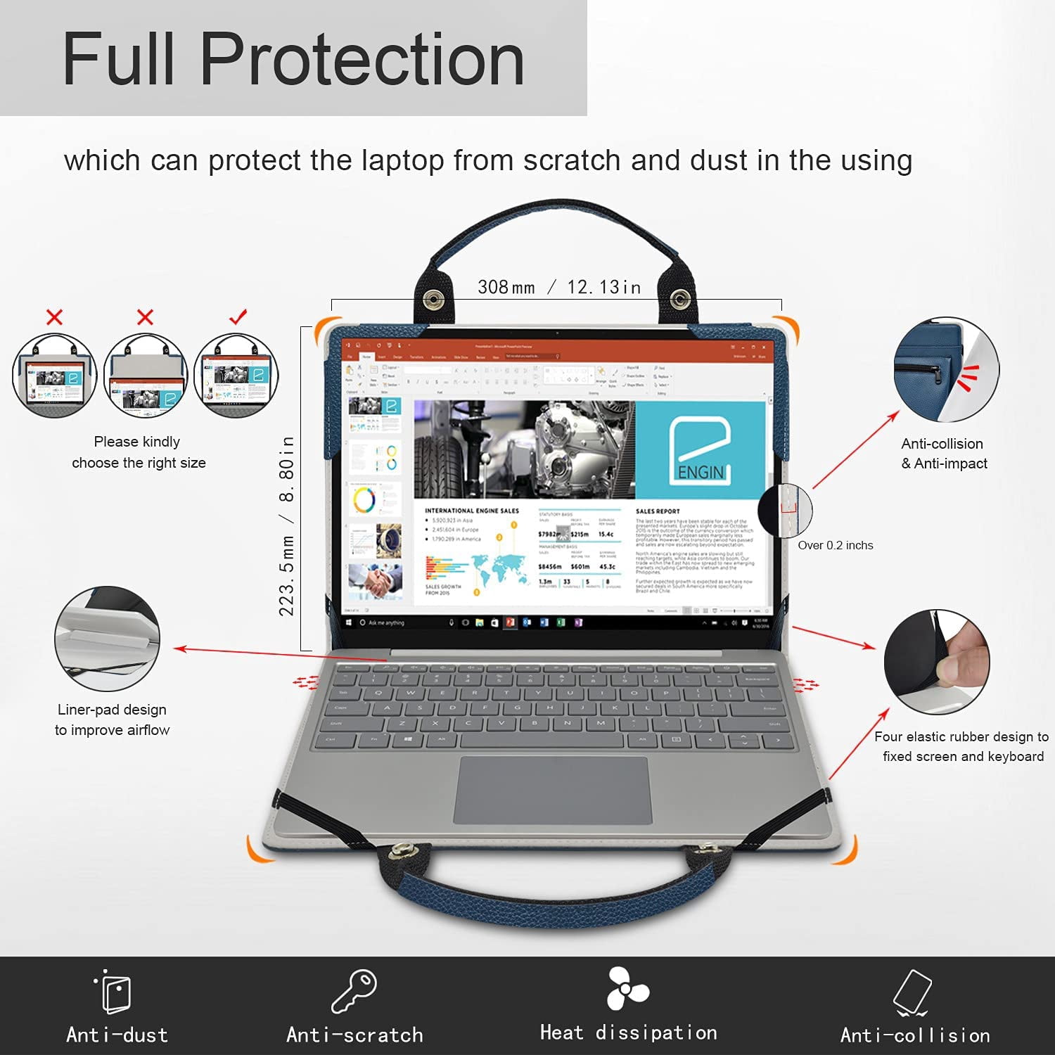 HP Spectre 13 Af Series Laptop Sleeve, HP Spectre 13 Af Series Laptop Leather Protective Case with Accesorries Bag Handle, Laptop Case for HP Spectre 13 Af Series (Blue)