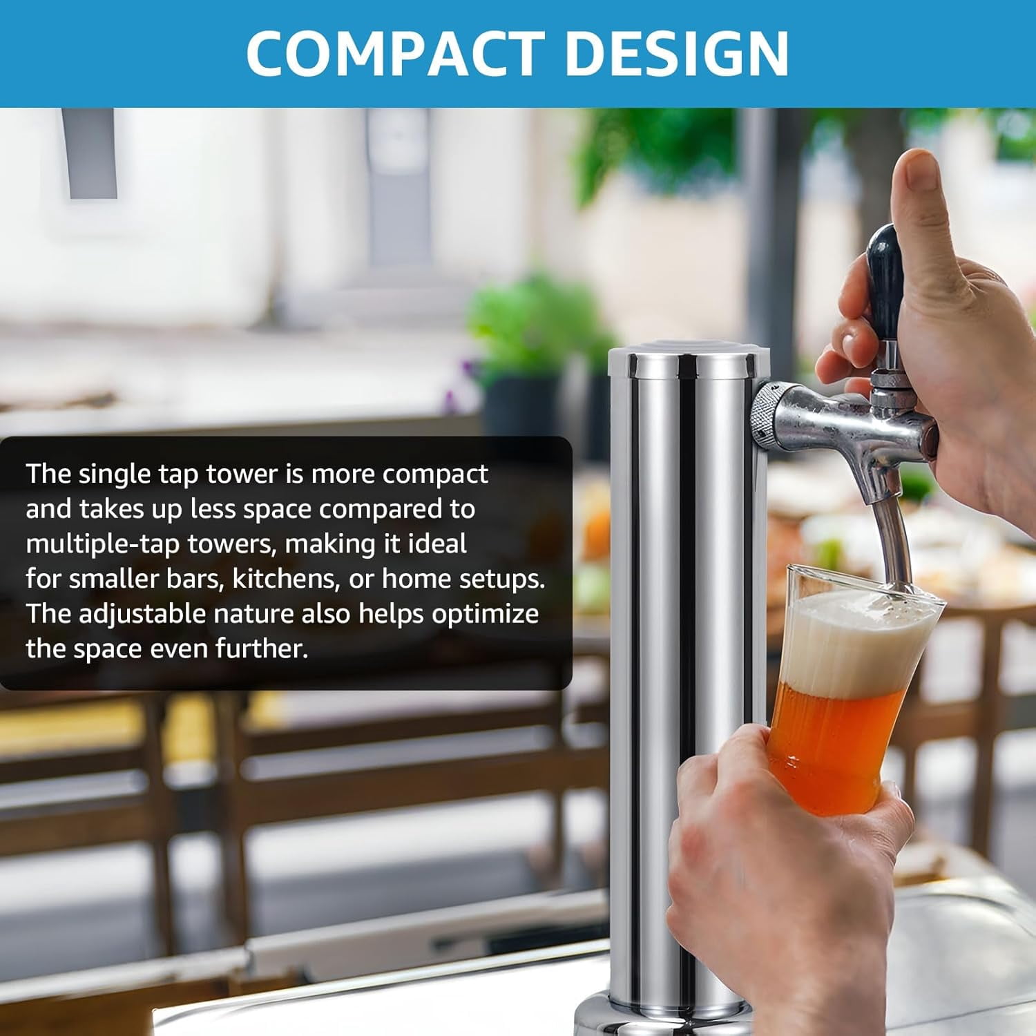 Adjustable Single Tap Tower Kegerator Tower, Draft Beer Tower Keg Tower with Kegerator Parts, Stainless Steel Core Pre-assembled Beer Line Beer Tower Dispenser for Homebrew