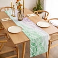 thumbnail image 3 of Ombre Green Pink Table Runner - 108 Inch Long, Kitchen Dining Table Runner Dresser Scarves, Summer Coastal Ocean Sea Beach Wave Farmhouse Decor for Coffee Tables Wedding Party Banquet, 3 of 8