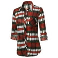 thumbnail image 3 of FashionOutfit Women's Casual Lightweight Roll Up Long Sleeve Plaid Button Down Shirts, 3 of 4