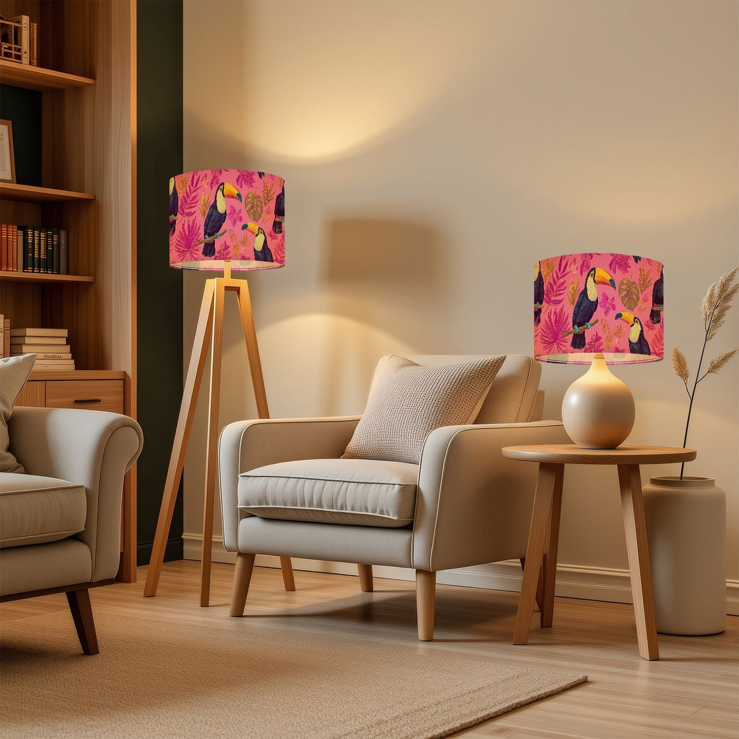 Lampshades 2 Pack Tropical Toucan Floral Pink 13"x13"x10" Light Shade for Table Lamps Floor Lamp Shades Lampshade Replacement Easy Assembly