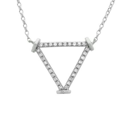 Diamond Triangle Necklace - 14k White Gold Necklace 0.06 Ct Diamond Inverted Triangle Pendant Necklaces For Women