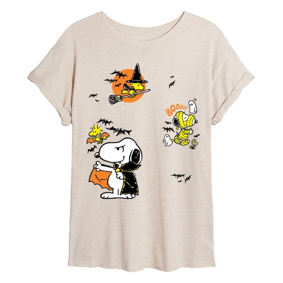 Peanuts - Halloween Stickers - Juniors Oversized Graphic T-Shirt
