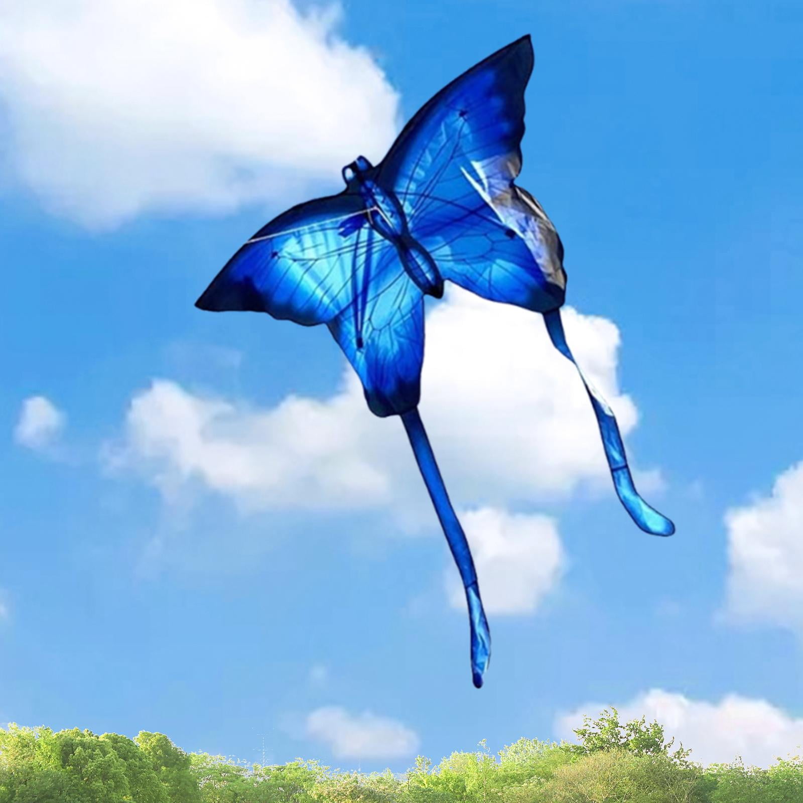 QccHieUs Butterfly Kite 100M Line Handle Included Portable Kids Kite Easy to Fly for Yard Blue