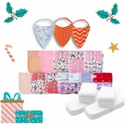 KaWaii Baby Glitter Stars Gift Pack 12 One Size Waterproof Cloth Diapers + 24 Super Absorbent Microfiber Inserts+ 3 Bibs