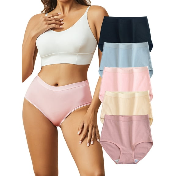 GaaiKei Womens Cotton Underwear High Waist Full Coverage Briefs Tummy Control Panties Stretch Underpants 5 Pack, Size 5