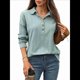 thumbnail image 2 of Blusas Holgadas de Larga con Botones y Solapa de Color Liso para Mujer, Otoño e Invierno Verde Oscuro XXL, 2 of 10