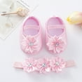 thumbnail image 3 of Baby Girls Mary Jan Flats with Headbands, Bowknot Flowers Princess Wedding Dress Ballet Shoes Non-Slip Toddler First Walkers Newborn Crib Shoes Headband Set for 0-12M, 3 of 4