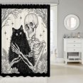 thumbnail image 2 of Manfei Halloween Skeleton Art Shower Curtain 72Wx84L, Black Cat Bathroom Shower Curtain, Black Cream, 2 of 5