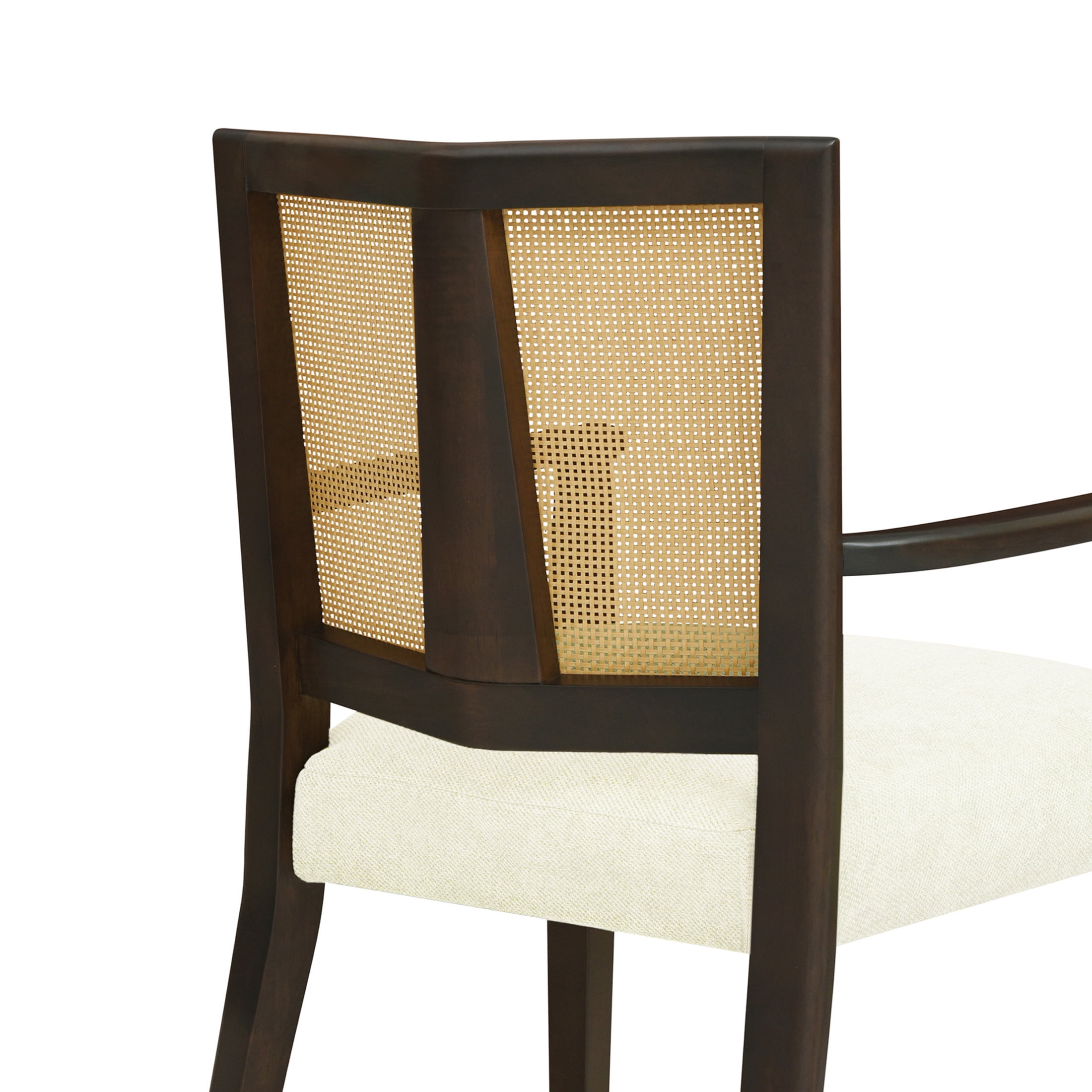 Christopher Knight Home Mid-Century Modern Rattan Dining Chairs, Upholstered Armchairs, Solid Wood, Dark Brown+Beige, Set of 2