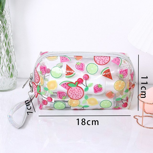 Bolsa de maquillaje transparente con estampado de frutas y mariposas para mujer, bolsas de almacenamiento de lavado de moda, bolsa de cosméticos de PVC LIUWENJING unisex
