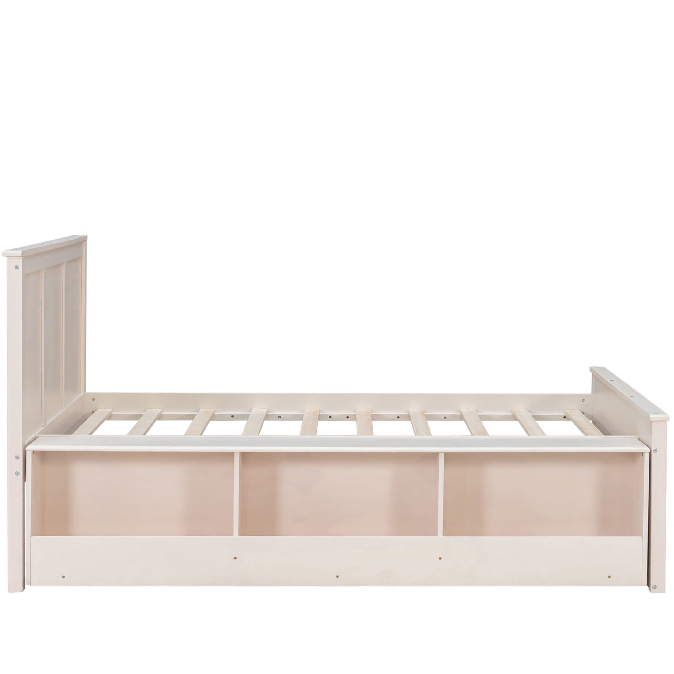 Noble House Brevon Twin Size Extendable Platform Bed with Built-in Storage Cabinet, Pine Wood Frame, Cream White