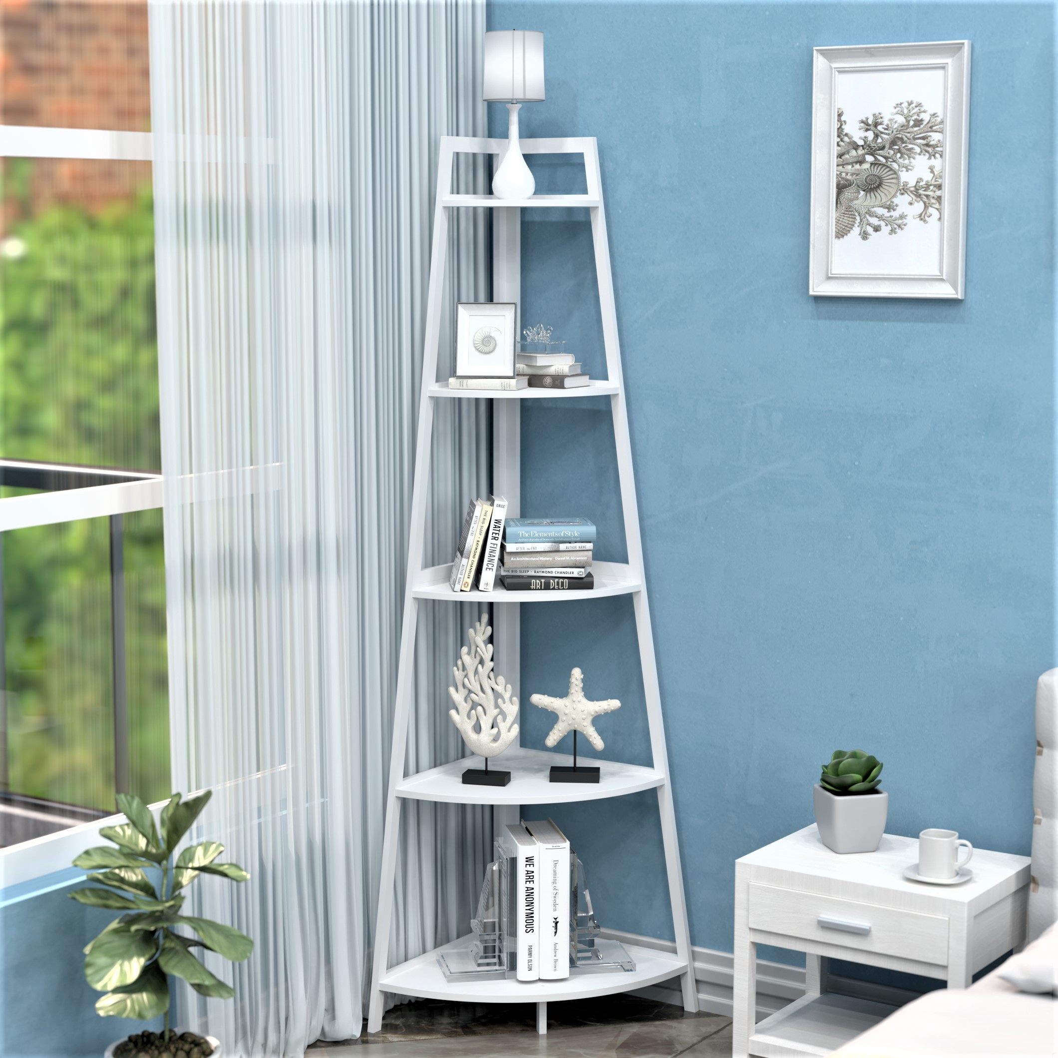 WTZ 5 Tier Corner Shelf, 70.87" Ladder Bookcase, Modern and Minimalist
