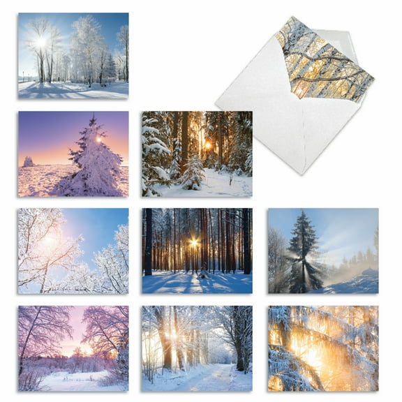 10 Assorted All Occasion Blank Note Cards Pack - Xmas Sunrise
