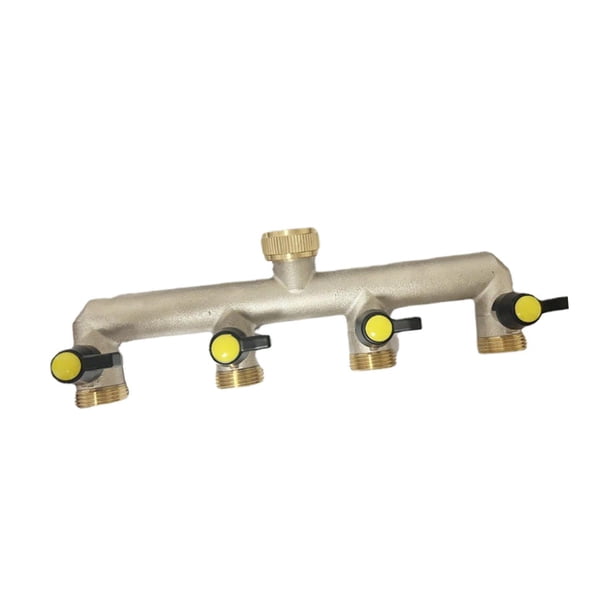 Desviador de grifo de latón de 4 vías y 3/4 pulgadas, multiusos, resistente con 4 válvulas de encendido/apagado Gris plateado