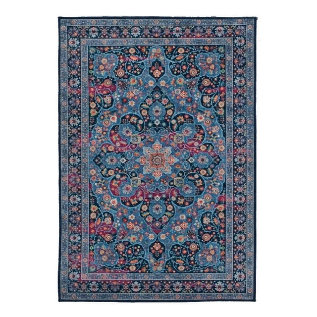 Linon Emerald Grenier Woven Microfiber Polyester 3'3" x 5' Rug in Navy