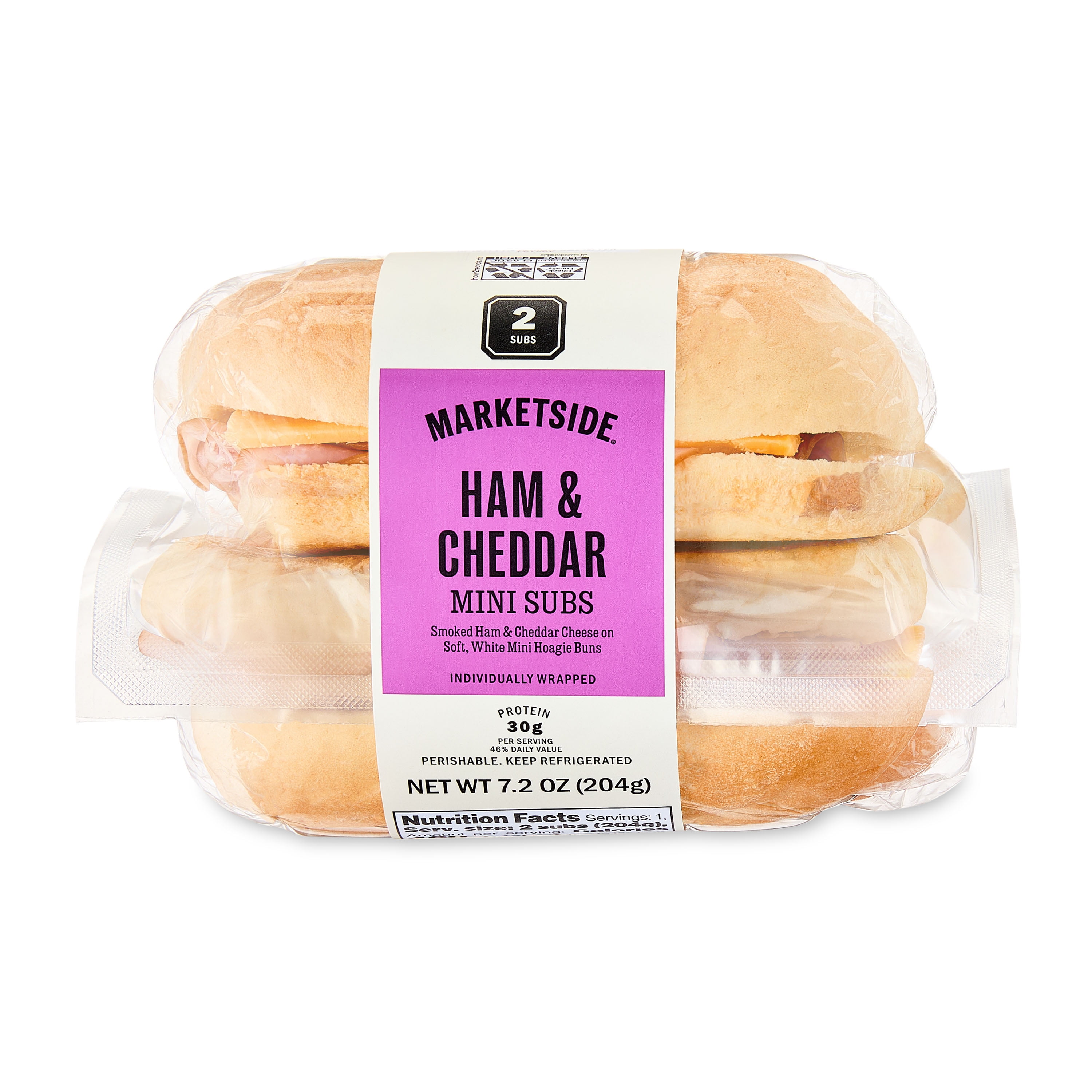 Marketside Smoked Ham & Cheddar Mini Twin Pack Sub Sandwich, 7.2 oz, 1 Count