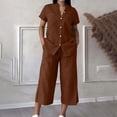 thumbnail image 6 of Sheghy Matching Set Cotton Women Drawstring Waist Blouse & 3/4 Length Wide Leg Pants 2 Piece Linen Blend Set, 6 of 6