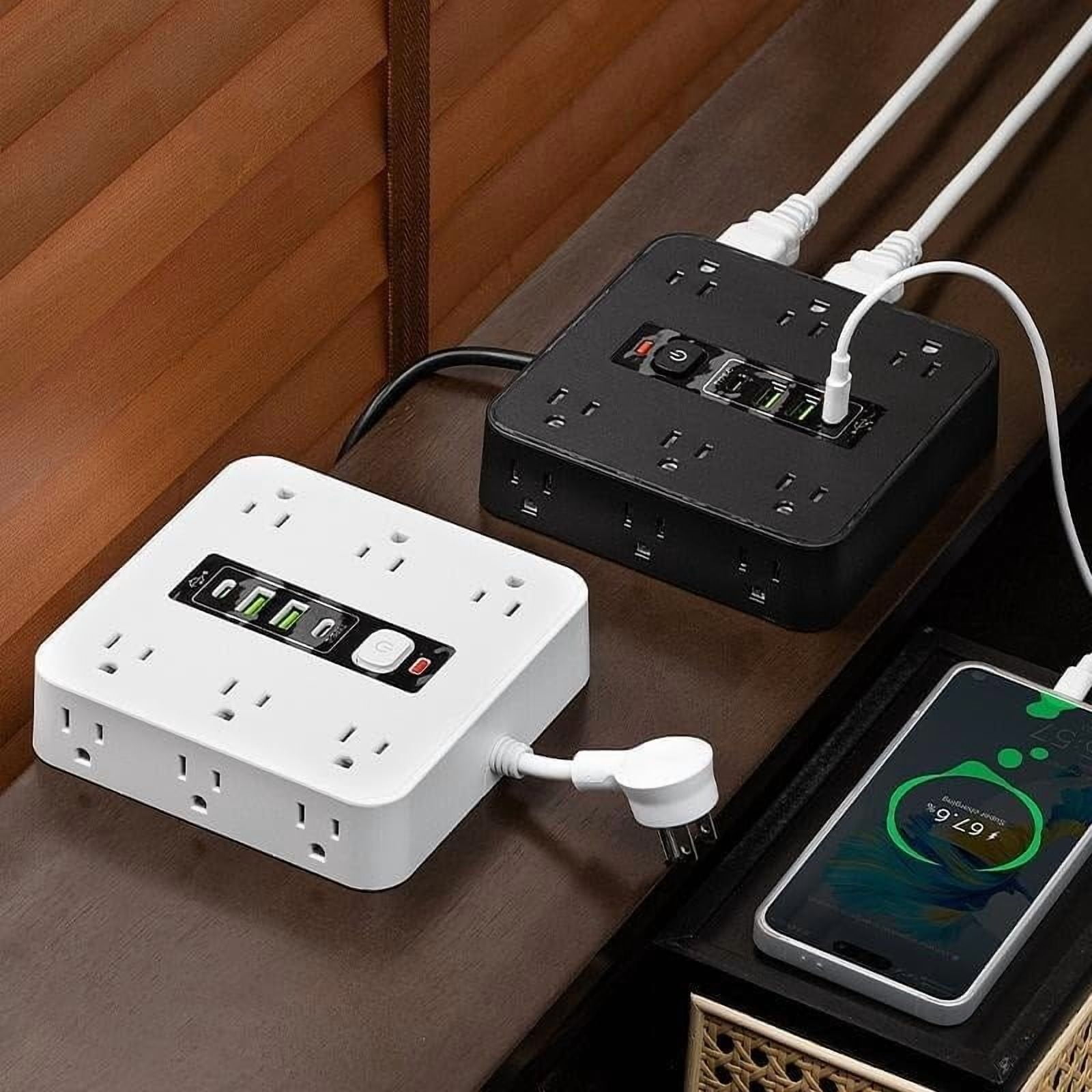 16-in-1 Power Strip with Surge Protection – 6 AC Outlets & 4 USB Ports (1 USB-C), Flat Plug Wall Mount Desk Power Strip for Home Office Dorm Travel, Portable Surge Protector with Switch