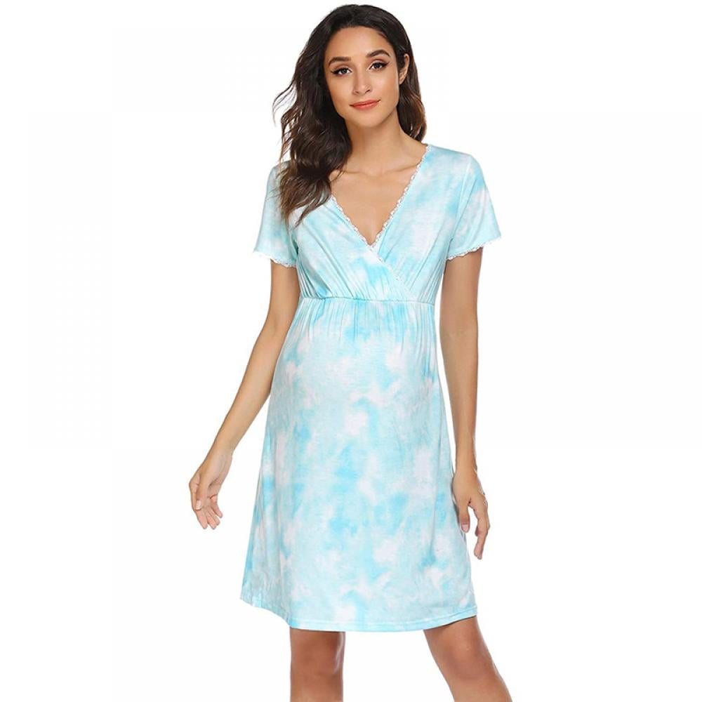 Women Nightgown Floral Nursing Nightgown Breastfeeding Sleep Dress