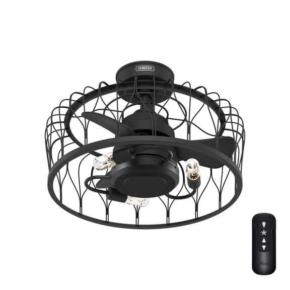 Restored Hunter Fan 20 inch Matte Black Indoor Ceiling Fan with Light and Remote for Bedroom, Living Room, Kitchen, Office (Refurbished)