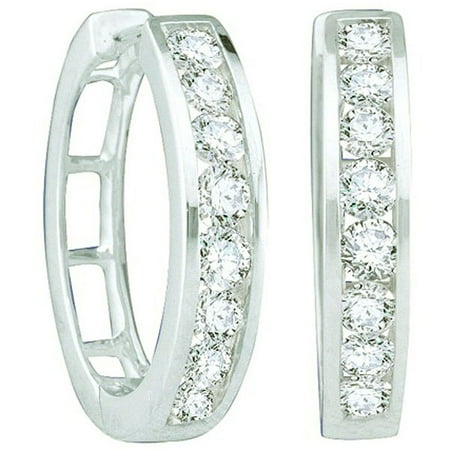 - 0.30 Carat (Ctw) 14K White Gold Round Cut White Diamond Ladies Huggies Hoop Earrings 1/3 CT