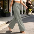 thumbnail image 5 of Women's Lightweight Wide Leg Trousers with Pocket High Rise Button Closure Business Casual Pants Work office Dress Pants Loungewear Gray, 5 of 6