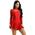 thumbnail image 3 of Aiihoo Women's Lyrical Ice Figure Ice Skating Dress Turtleneck Long Sleeve Ballet Dance Leotard Dress Red Large, 3 of 7