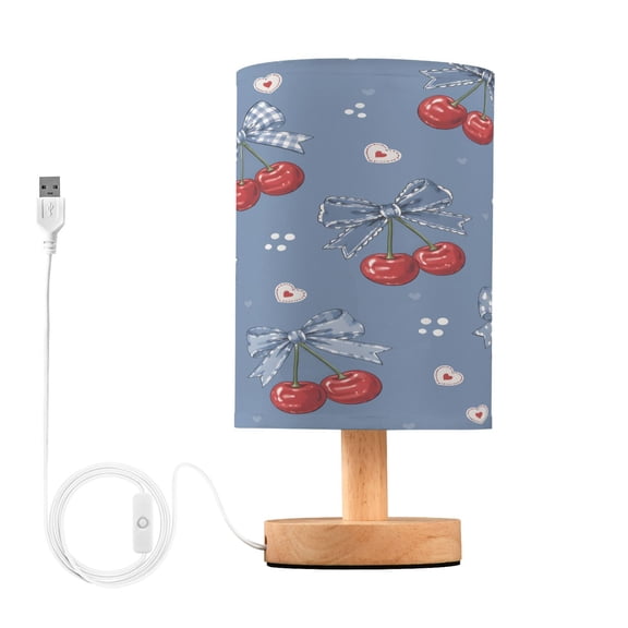 Cherry Bowknot Table Lamp, Fully Dimmable Nightstand Lamp with USB and Linen Fabric Shade, Modern Gifts for Bedroom, Living Room, Office