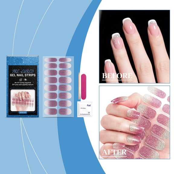Soft Gel Nail Sticker Kit, No UV Lamp Needed, Long Lasting 21 Days, Easy Apply & Remove, Includes 16 Gel Nail Wraps, File, Buffer & Wipes