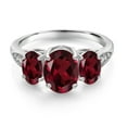 thumbnail image 3 of Gem Stone King 10K White Gold Red Rhodolite Garnet and White Lab Grown Diamond 3 Stone Engagement Ring for Women (2.39 Cttw, Gemstone Birthstone, Available in Size 5, 6, 7, 8, 9), 3 of 6