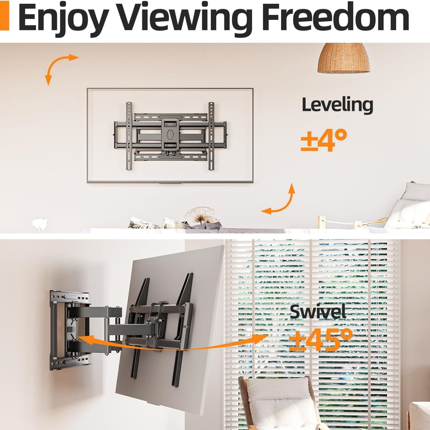 75 85 inch Full Motion TV Wall Mount for 40-86'' TV Mount, Heavy Duty Adjustable articulating Bracket Tilt Swivel Extension Level, 16" Studs, 132 lbs for 65 70 75+ TVs