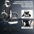 thumbnail image 3 of Ergonomic Gaming Chair with Footrest,PVC Leather Video Game Chair for Adults,Headrest & Lumbar Support,Adjustable Backrest,Black+White, 3 of 8