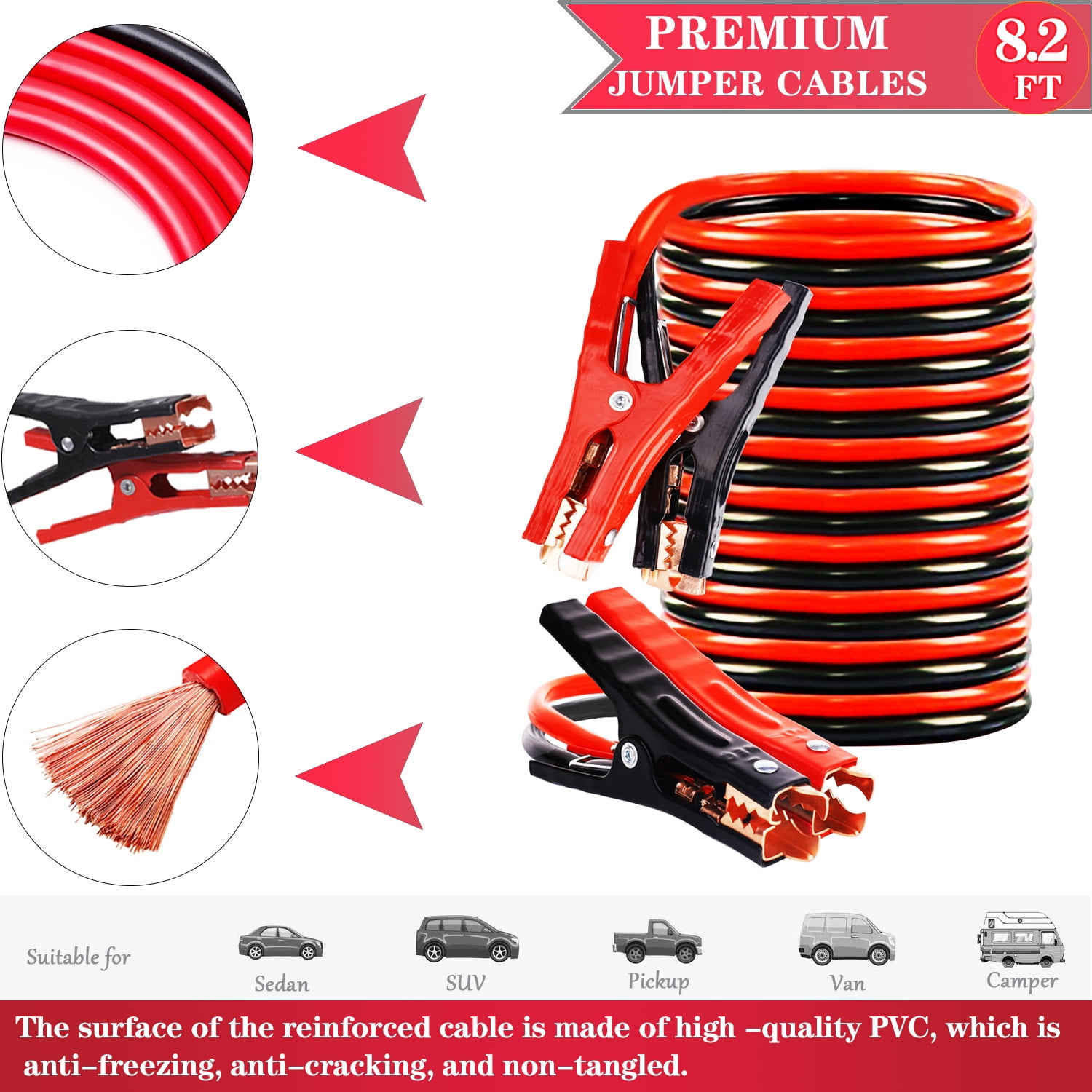 YILAIRIOU Car Emergency Kit- Roadside Assistance Emergency Kit, Car Emergency Kit with Jumper Cables, Safety Kits for Cars,Folding Shovel, Tow Rope,Car Tool Kitcar