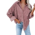 thumbnail image 1 of Poseca Women Corduroy Oversized Long Sleeve Shirt Button Down Blouses Tops Jacket, 1 of 3