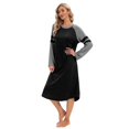 thumbnail image 4 of Women Long Sleeve Nightgown Loose Fit Sleepshirt Spring Fall Calf-Length Soft House Dress Round Neck Comfy Sleepwear Loungewear, Black S-3XL, 4 of 7
