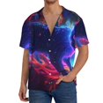 thumbnail image 1 of Fotbe Cosmic Cat Psychedelic Journey Camisa Estampada de Manga Corta para Hombre, Casual de Verano, Estilo Playero, Sin Arrugas-X-Large, 1 of 5