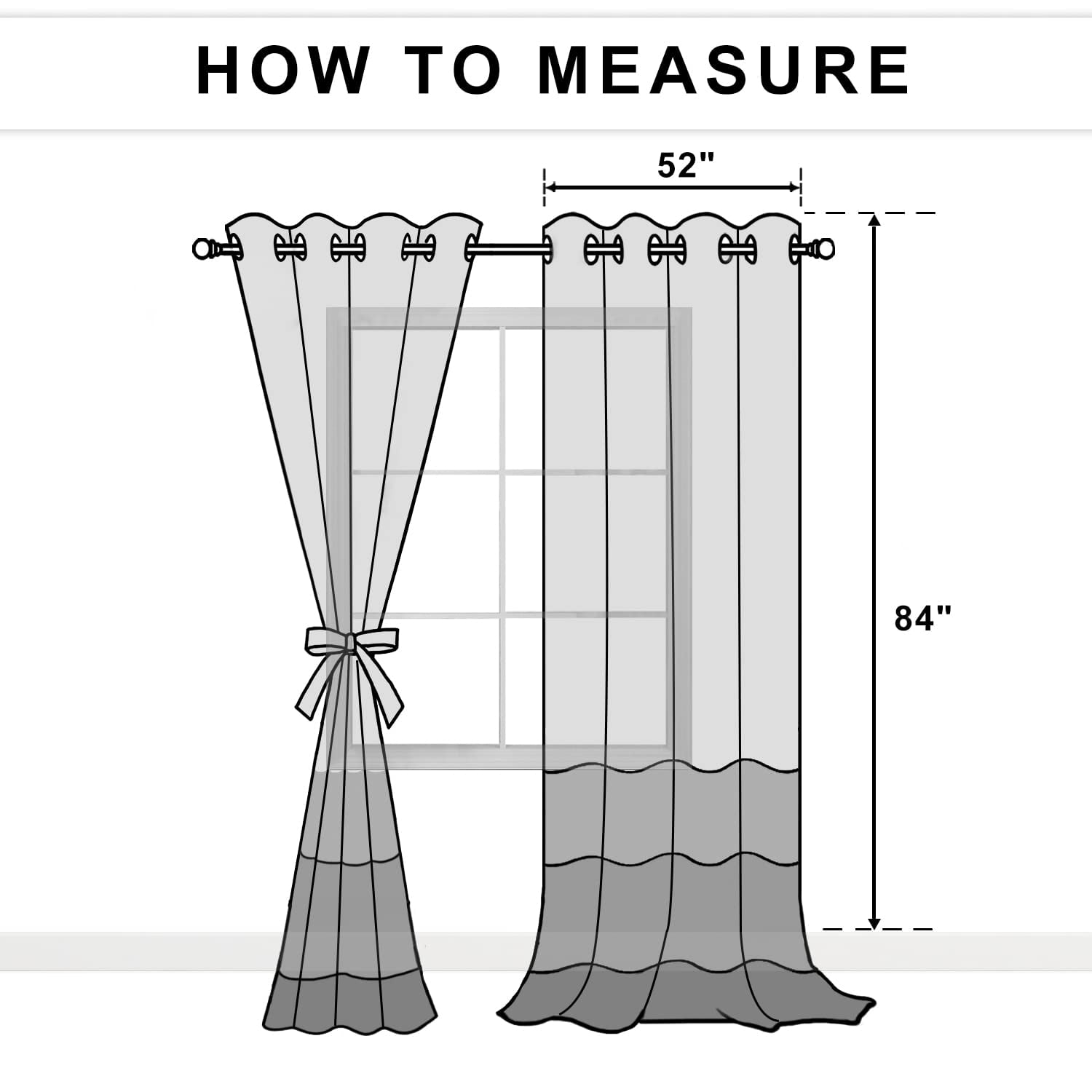 JIUZHEN Grey Sheer Curtains 84 Inches Long - Semi Transparent Light Filtering Grommet Window Drapes for Living Room/Bedroom, 52Wx 84L, Set of 2 with Tiebacks