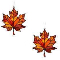 2PC Maple Leaf Stained Acrylic Window Hanging Ornament Fall Leaves Wall Art Panel Maple Leaf Pendant For Fall Thanksgiving Festival Party Supplies