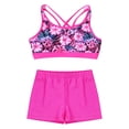 thumbnail image 3 of iEFiEL Girls Flowers Printed Crop Top with Shorts Swimsuit Pool Bathing Suit Tropical Vacation Beach Wear Gardenia&Hot Pink 8, 3 of 7