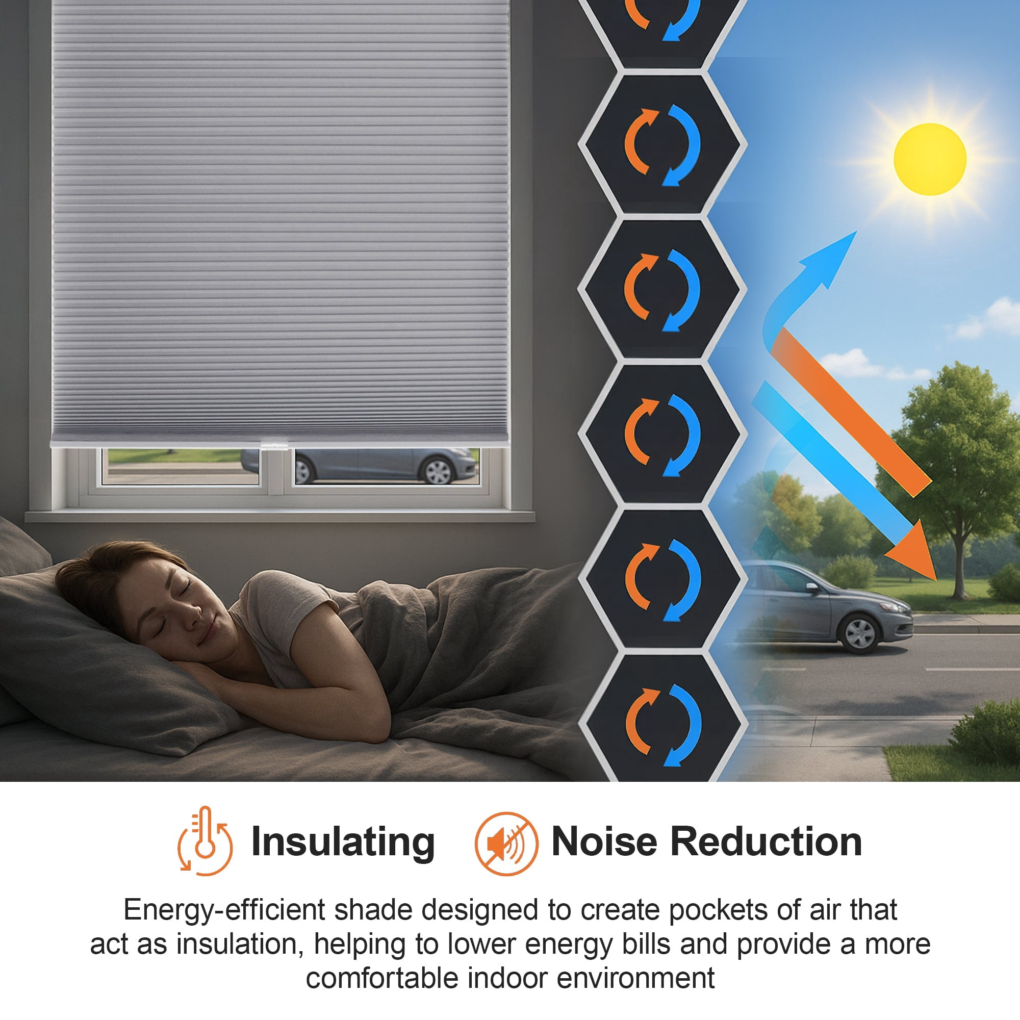 Chicology Cordless Cellular Shade, Morning Mist (Light Filtering), 35"W X 64"H
