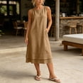 thumbnail image 5 of Karymi Plus Size Sleeveless Midi Dress, Round Neck Casual A-Line Dress with Double Layer Hem and Pockets, Solid Summer Flowy Shift Dress Plus Size Dresses, 5 of 6