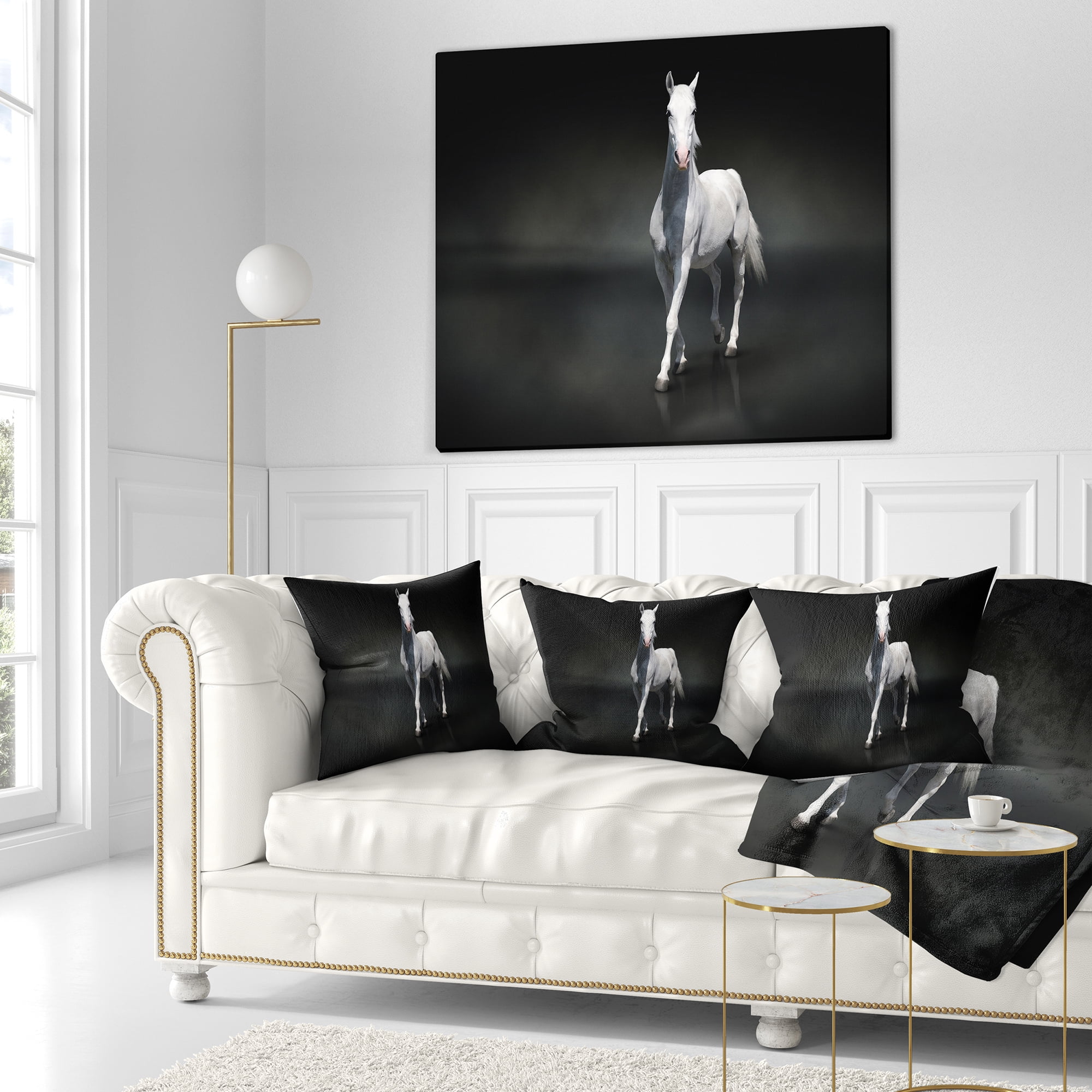 Designart Isolated Black Horse on Black - Animal Throw Pillow - 18x18